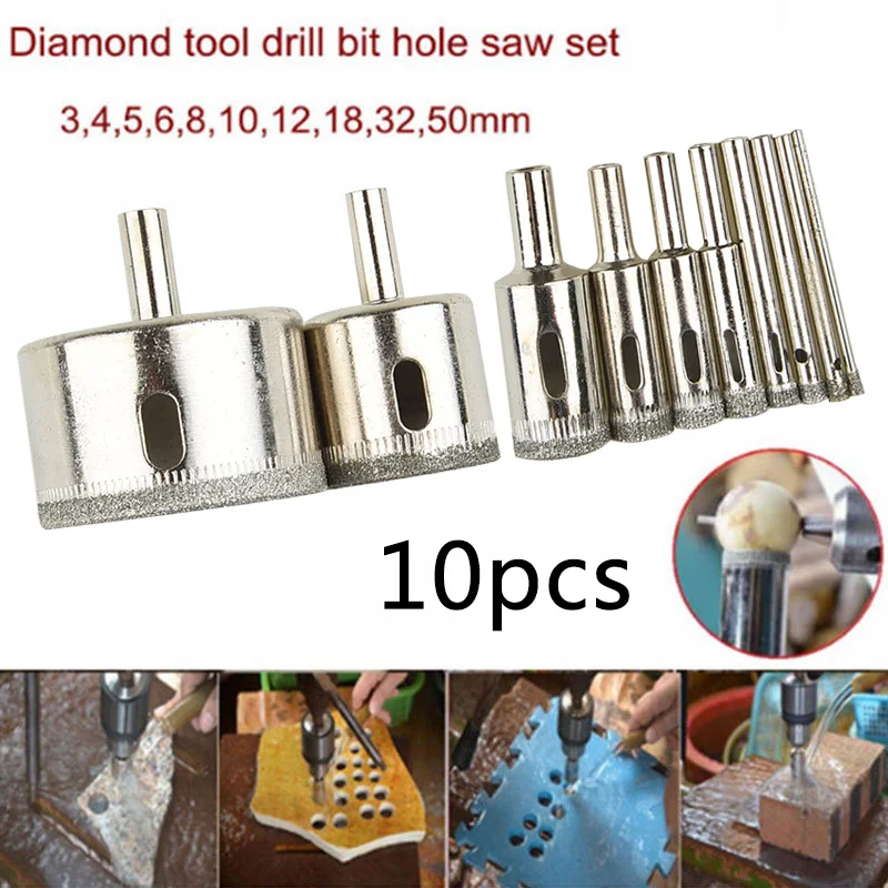 10pcs Diamond Hole Openers Glass Ceramics Marble Hole Opener Cutter Drill Bit 3mm 4mm 5mm 6mm 8mm 10mm 12mm 18mm 32mm 50mm