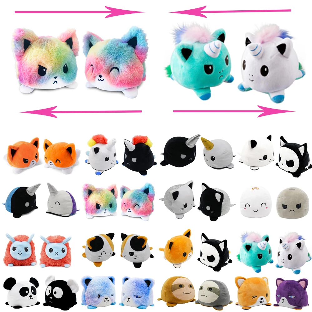 

Reversible Plush Flip Toys Animal Cat Dog Unicorn Panda Double-sided Angry Reversible Happy Doll Shine Soft Cute Children Gifts