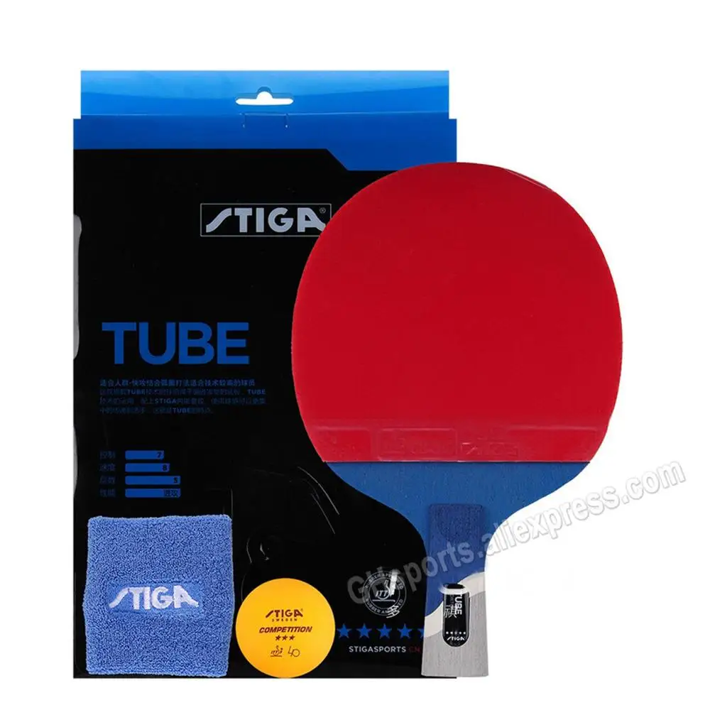 (Ship in Original Box) STIGA TUBE 5-Star Table Tennis Racket with Rubber Stiga 5 Star TUBE Ping Pong Bat Gift Set
