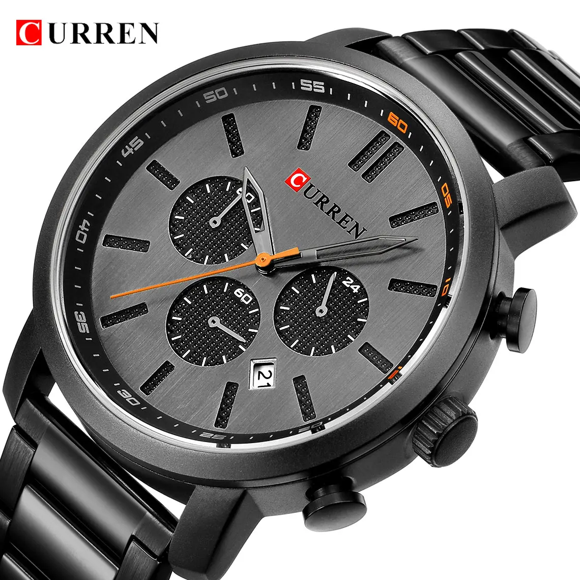 Men Sport Watch CURREN Fashion Brand Men Stainless Steel Quartz Army Military Wrist Watch Waterproof Chronograph Business Watch