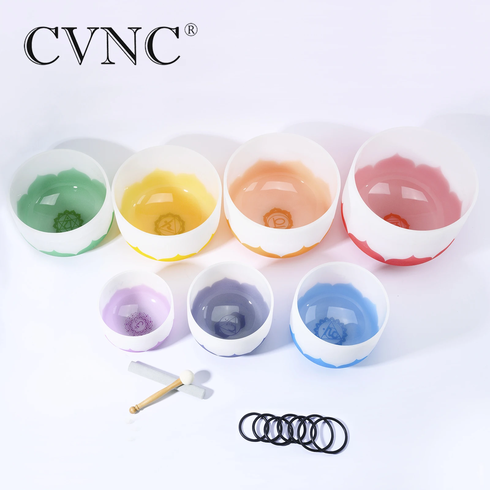 CVNC Набор из 7 шт. "-12" Note CDEFGAB с дизайном лотоса чакра Матовый Кварцевый Поющая чаша