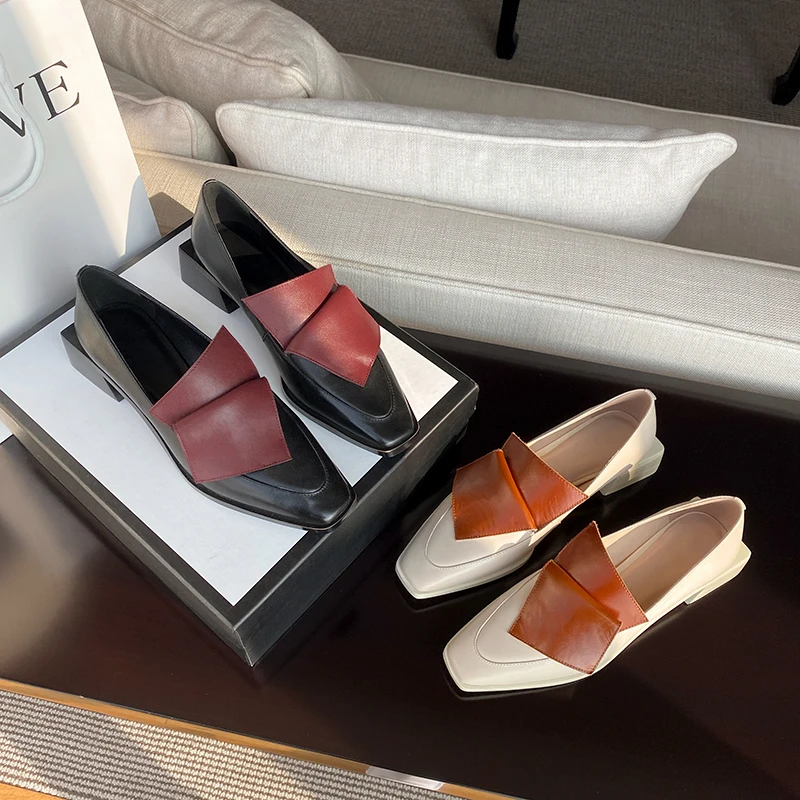 

Fashion Genuine Leather 4cm Thick Heels Shoes For Women Mixed Colors Women Shoes Vintage Working Party Shoes Woman Heels