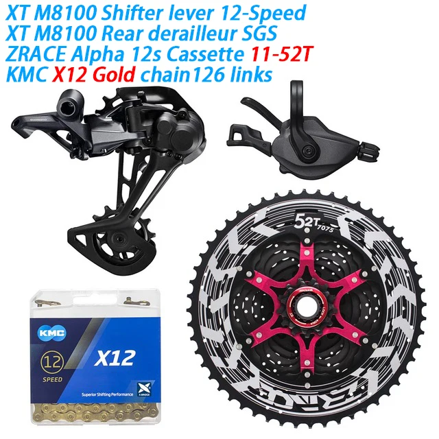 M8100 X12GD 11-52T SHIMANO DEORE XT M8100 12-Скорость указано MTB горный велосипед 12-Скорость 52T SL+ RD+ ZRACE+ X12 M8100 переключения передач задний переключатель двухколесного велосипеда - Цвет: M8100 X12GD 11-52T
