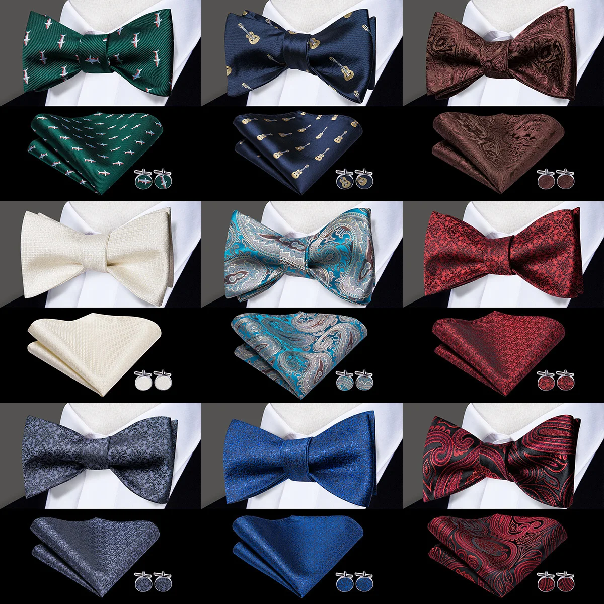 Мужской комплект из галстука и бабочки Hi-Tie 100% шелк голубой платок | Аксессуары