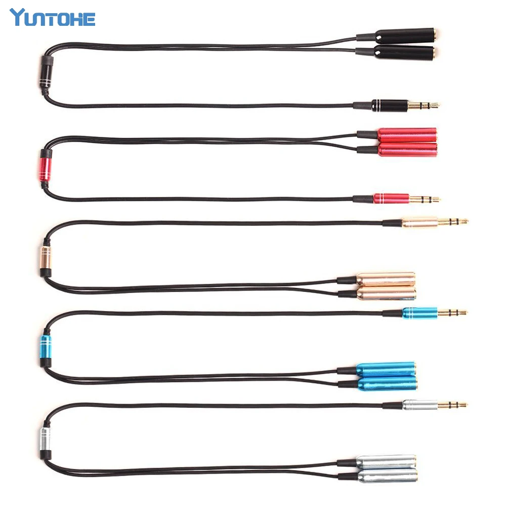 Оптовая продажа разноцветный металлический стерео мини-джек 3 5 мм 1 штекер на 2