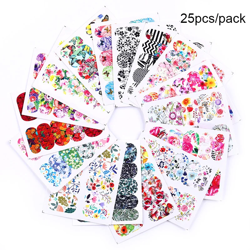 Переводные наклейки для ногтей 25 шт. Набор стикеров с узорами дизайн ногтей|nail water