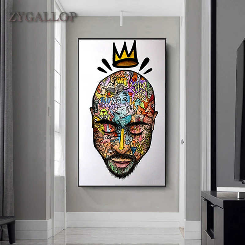 Плакат и принты Tupac Shakur граффити настенное искусство раппер король 2PAC холст