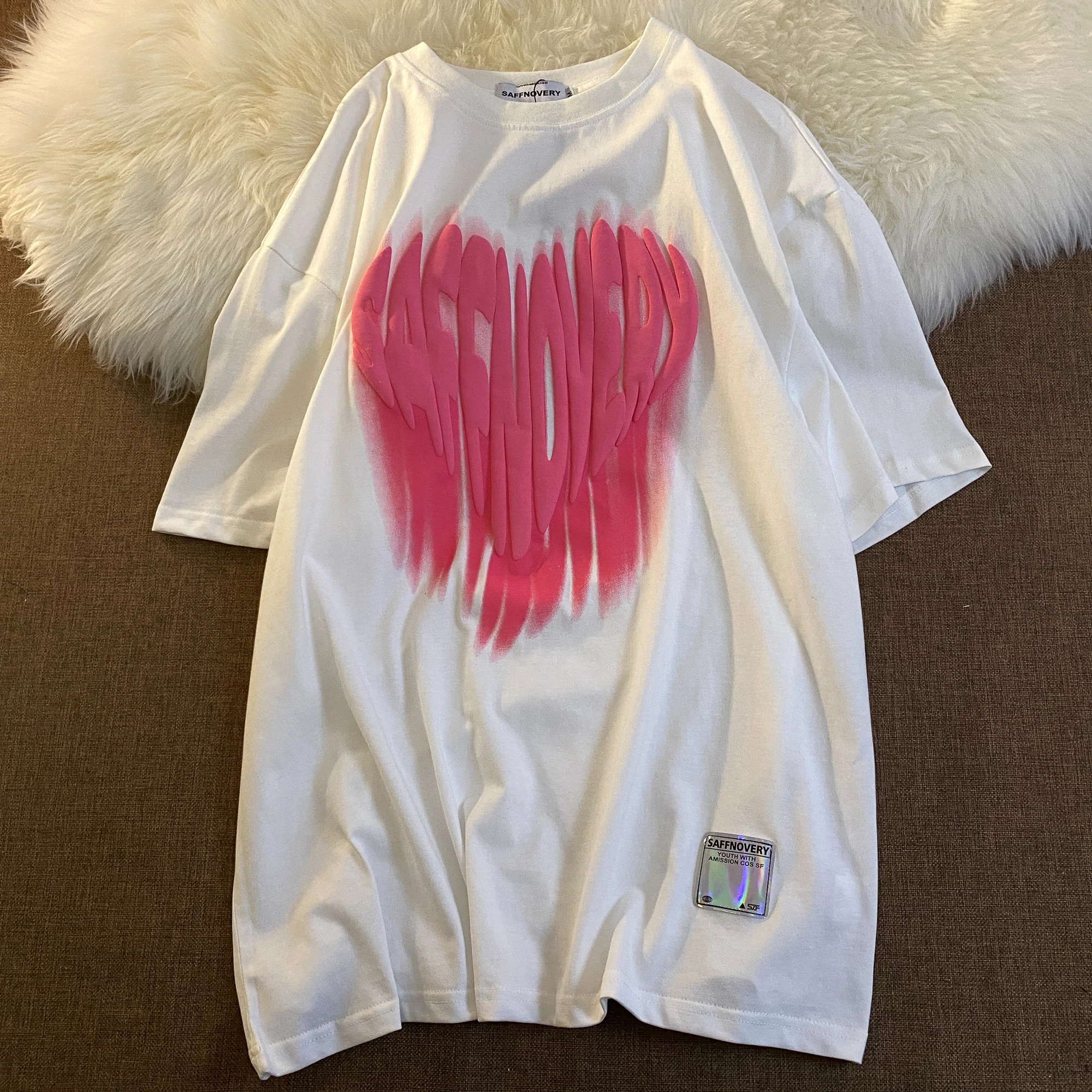 

Summer New Short Sleeve Women T-shirts Round Neck Large Size Female Tops Creative Letter Love Print Cotton Harajuku Loose Tees