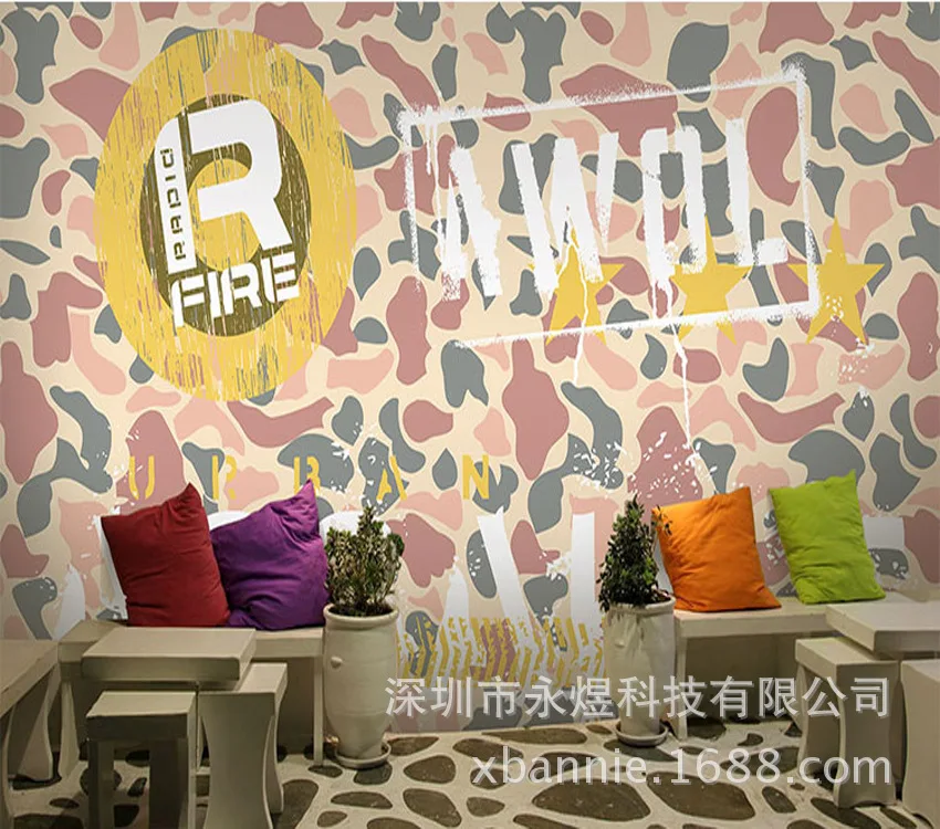 3D Военные камуфляжные обои в стиле ретро ностальгическая война тема интернет бар
