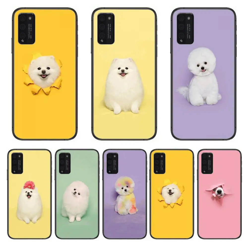 

Hiromi Cute white puppy pet Clear Phone Case For Huawei Honor 10 20 30 9 X Pro Lite V 5G RU Black Etui Coque Hoesjes Comic Fash
