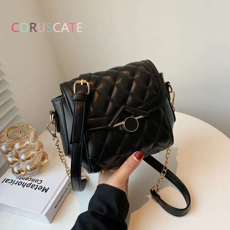 

European style Shoulder Bag New Black PU Leather Women Messenger Bag Fashion Design Chain Rhomboid White Female Small Square Bag