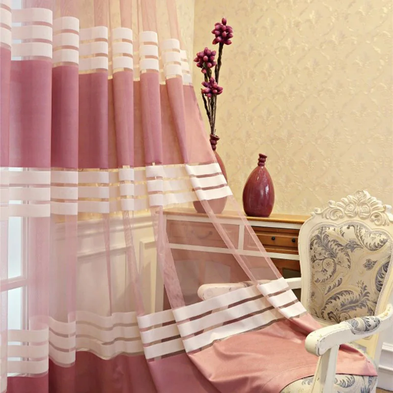 Горизонтальные полоски серый Шторы для Гостиная кружевное платье из тонкой