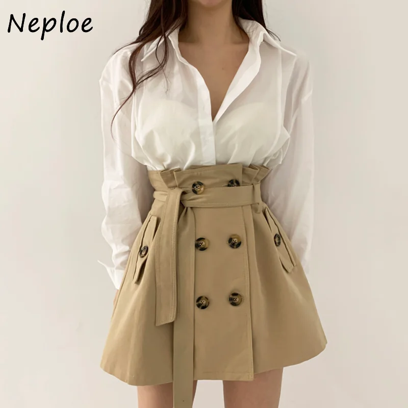 Юбка-трапеция Neploe женская с завязкой двубортная модная Однотонная юбка-трапеция