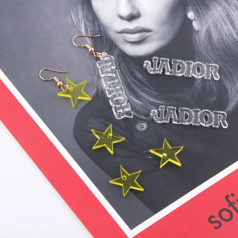 

DIY handmade jewelry accessories plastic perforated transparent yellow stars English letter earrings accessories materials