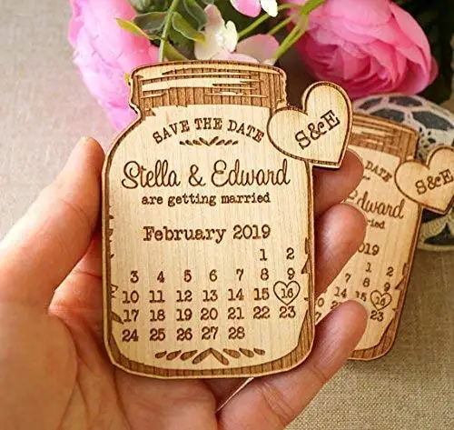Каменная банка свадебные деревянные магниты для сохранения даты