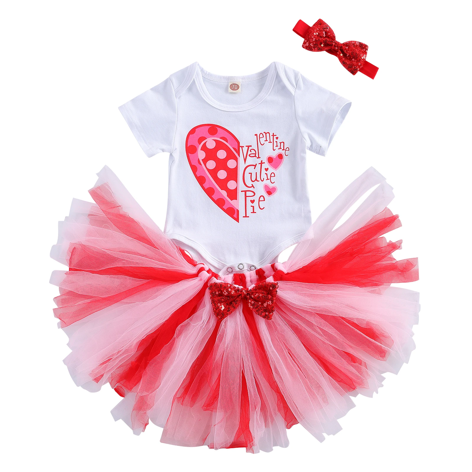 

На возраст от 0 до 24 месяцев Милая одежда для маленьких девочек, комплект из 3 предметов, подарок на день Святого Валентина, в горошек, с принт...