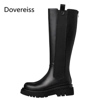 dovereiss fashion womens shoes winter sexy elegant sexy slip on cowhide concise mature round toe knee high boots 34 39