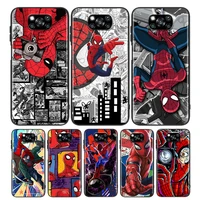 anime spiderman marvel for xiaomi poco c3 m3 m2 x3 nfc x2 f2 pro f1 f3 mi play mix 3 a2 lite a1 5x pro black phone case