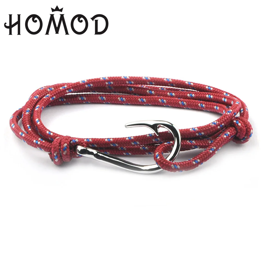 

HOMOD New Fashion Fish hook Anchor Bracelets Men Charm Chain Rope Bracelet Jewelry Male Wrap Metal Sport Anchor Hooks