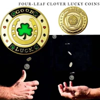 golden green four leaf clover lucky commemorative coin poker card guard las vegas chip medal collection challenge gold coin