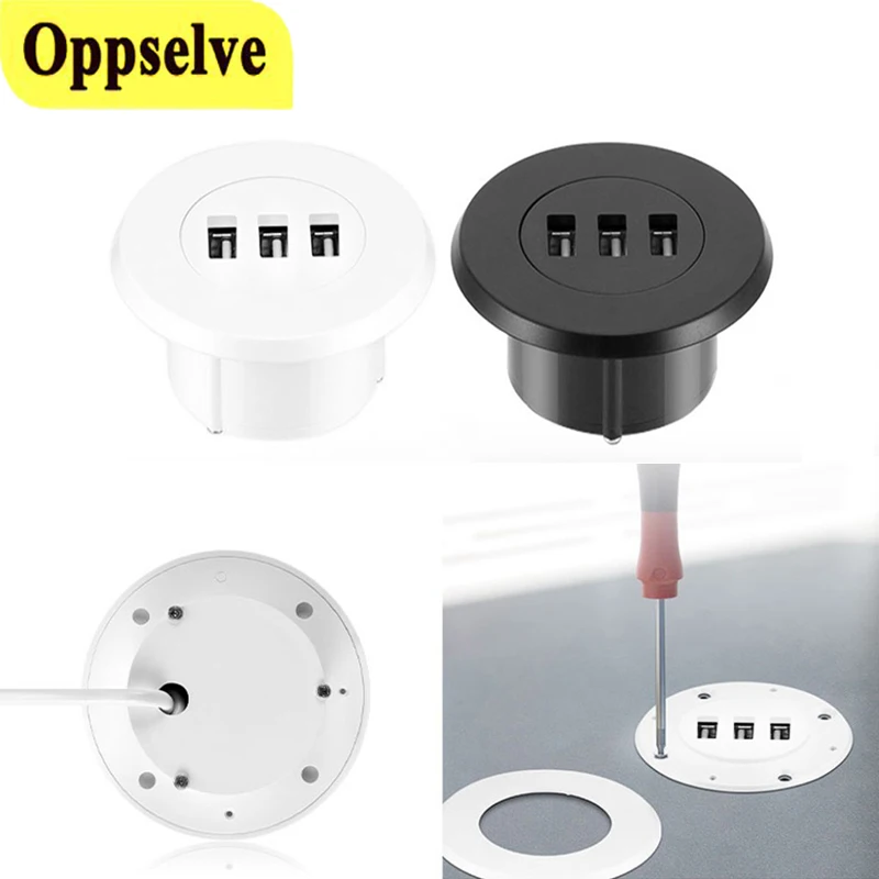 

5cm Grommet Hole In-Desk Mounting 3 Port USB 2.0 Hub For iPhone 12 Laptop PC Date Transmission Charge Adapter Splitter Hub Cable