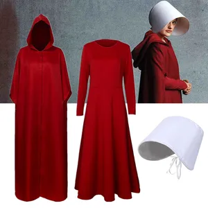 the handmaids tale cosplay costume halloween handmaid offred cloak cape long sleeve dress white hat women carnival party props free global shipping