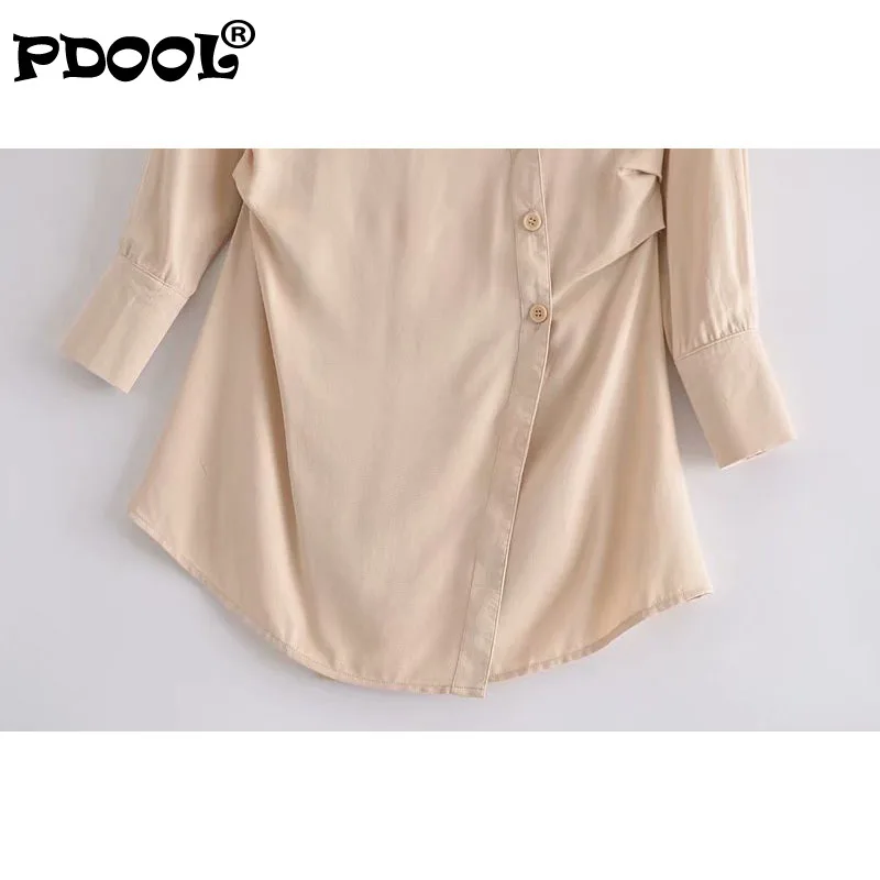 

Women 2021Za Summer Fashion Pure Color Asymmetric Blouses Vintage Long Sleeve with Lace-Up Female Shirts Blusas Chic Tops
