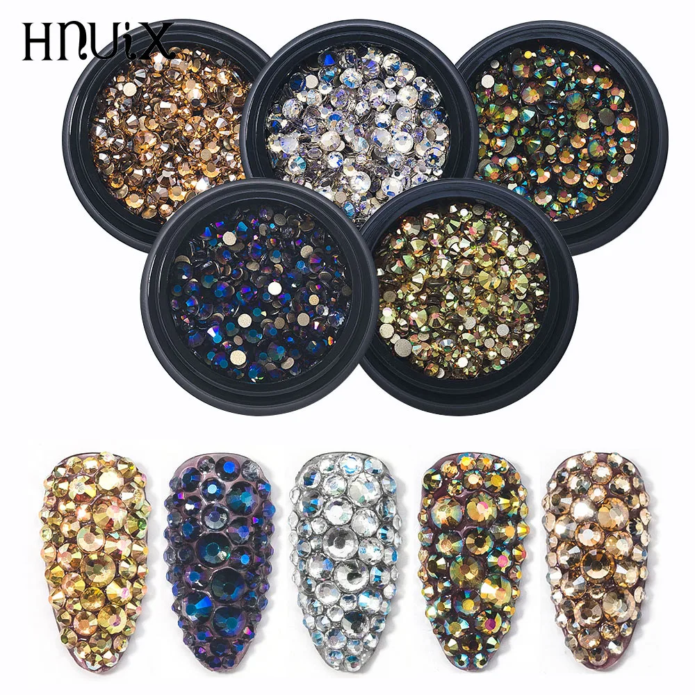 

HNUHIX Crystal Mixed Rhinestones 1 Box Nail Art Decorations White AB Sparkling Stones Manicure Decorations Gems Diamonds Accesso