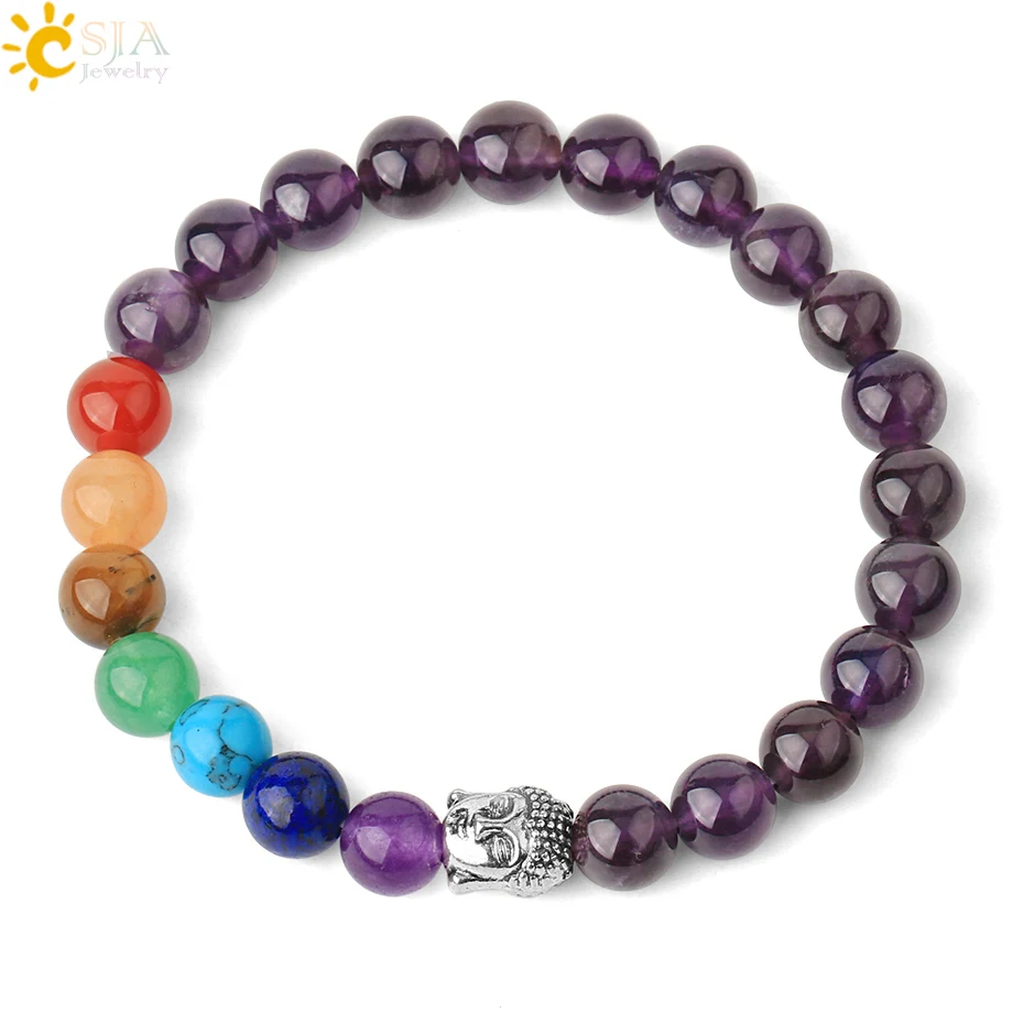 CSJA чакра натуральный камень эластичный браслет голова Будды из бисера браслеты