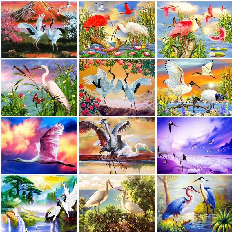 

PhotoCustom Picture By Number Animals Painting By Number Crane Drawing On Canvas HandPainted Art Gift Kits Home Decor