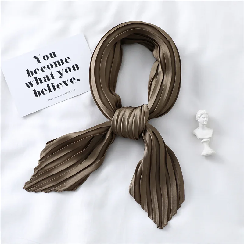 

2020 New Solid Black White Pink Small Square Twill Silk Satin Neck Scarf Women Ladies Crinkle Hair Headband Scarves 70cm*70cm