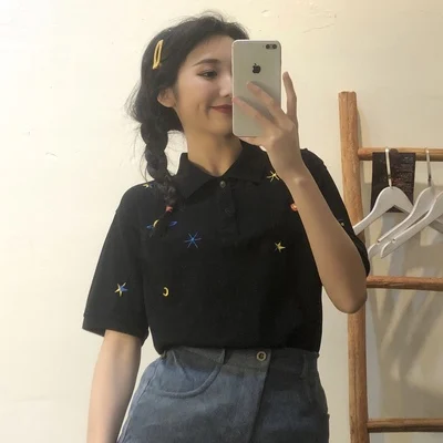 Женская рубашка-поло с коротким рукавом Повседневная Свободная Базовая рубашка