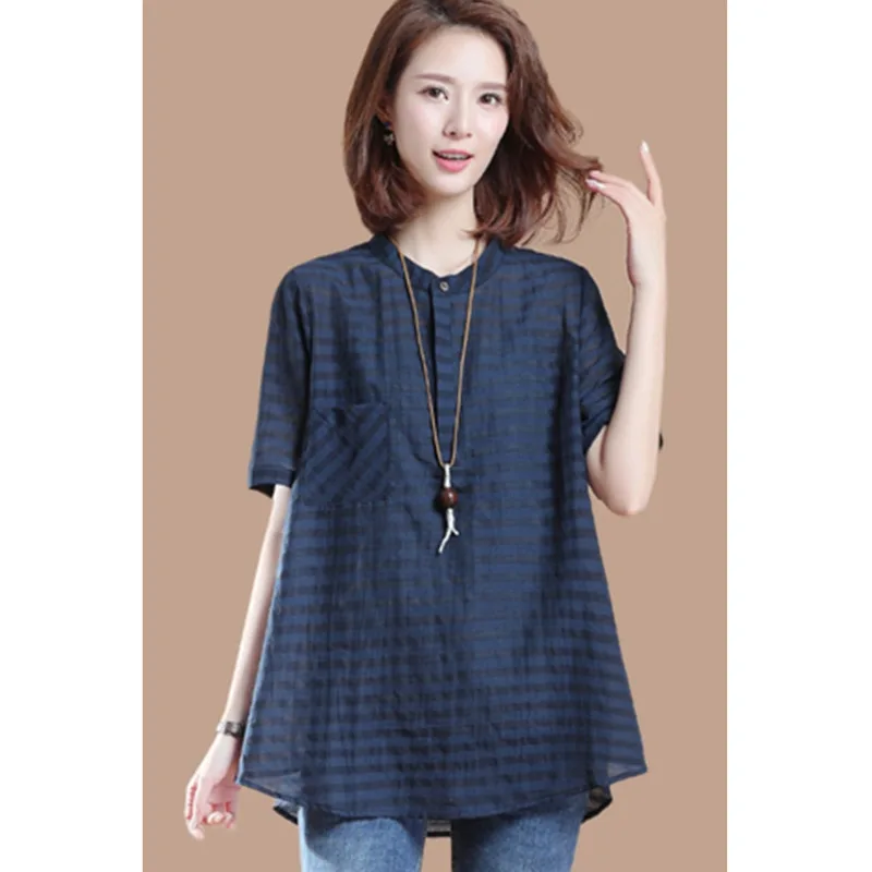 

2021 Summer New Oversized Blouse Women Casual Striped Top Shirts Blouses Female Loose Blusas Casual Ladies Office Blouses Top