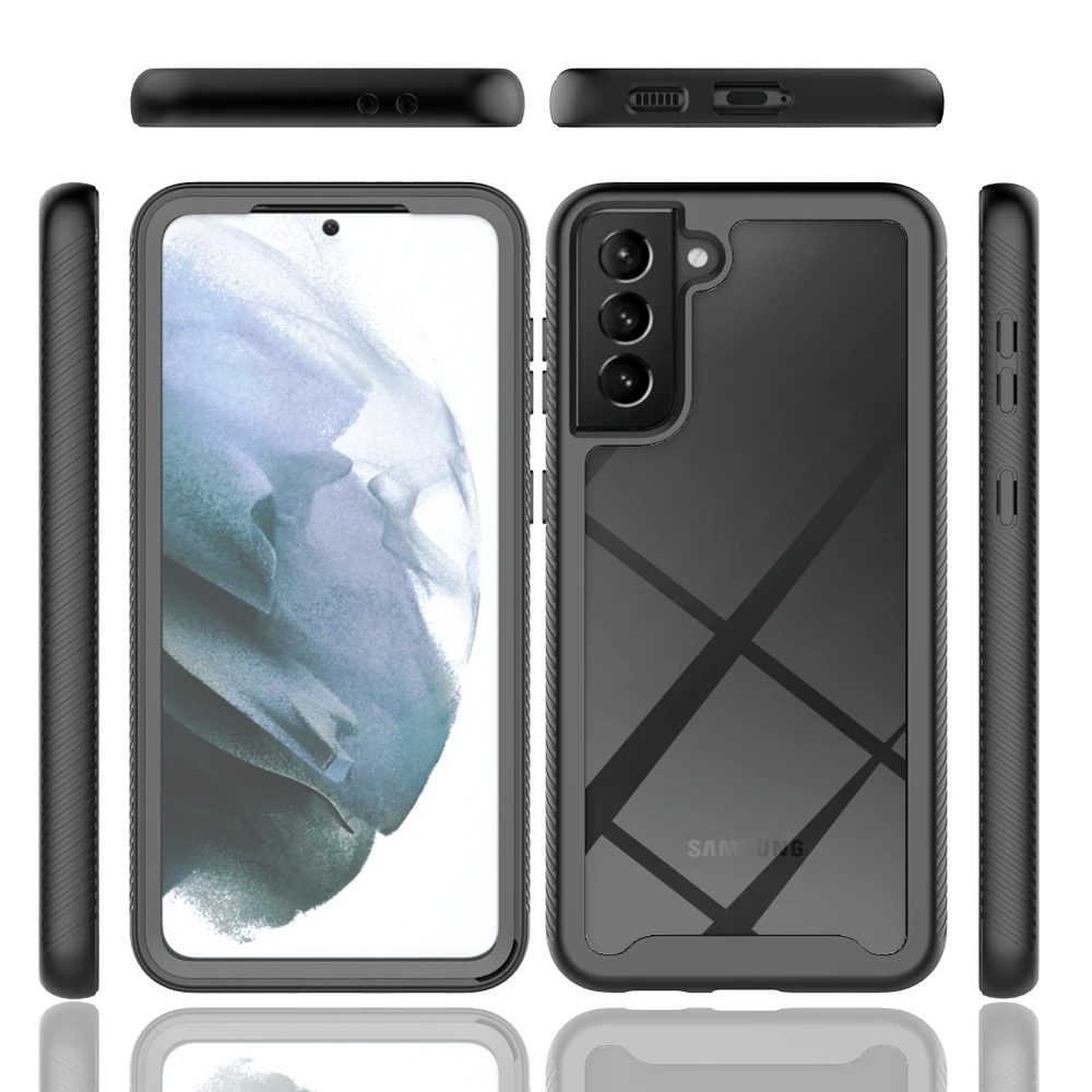 

360 Three in One Armor Rugged Anti Fall Phone Case For Samsung Galaxy S21 S20 Plus FE PET Transparent Protective Film Case Cover
