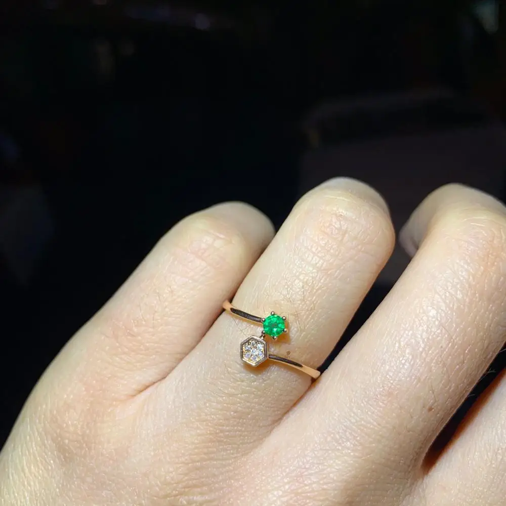 

shilovem 18k yellow gold real Natural emerald Gemstone rings plant women new trendy Christmas Gift 3.5mm dj3.53.5166ml