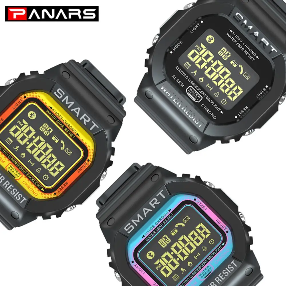 Мужские уличные Смарт часы PANARS Водонепроницаемые Яркие цифровые наручные с