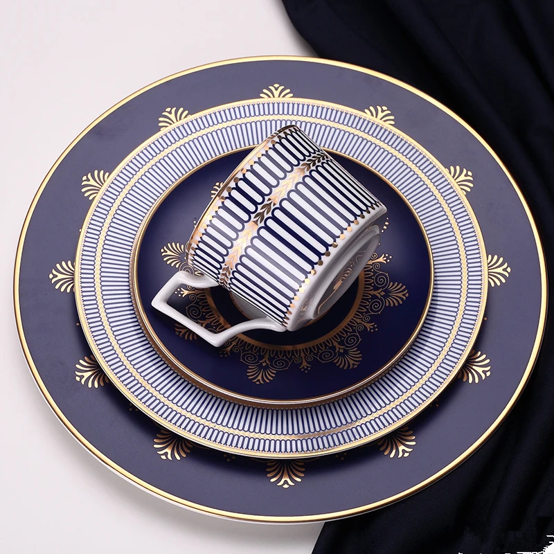 

Fashion Blue Color Dinner Plates Ceramic Dessert Plates Bone China Dinnerware Plates Dinnerware Set
