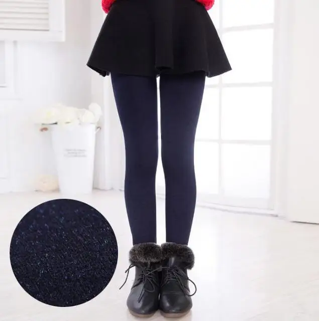navy blue Детские штаны теплые зимние леггинсы для девочек от 2 до 10 лет хлопковые плотные леггинсы для девочек, детские высокие лосины - Цвет: navy blue