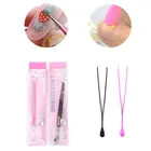 Пинцет для бровей из нержавеющей стали, пинцет для антикислотных ногтей с силиконовой нажимной головкой для наклеек, стразы, инструмент для дизайна ногтей