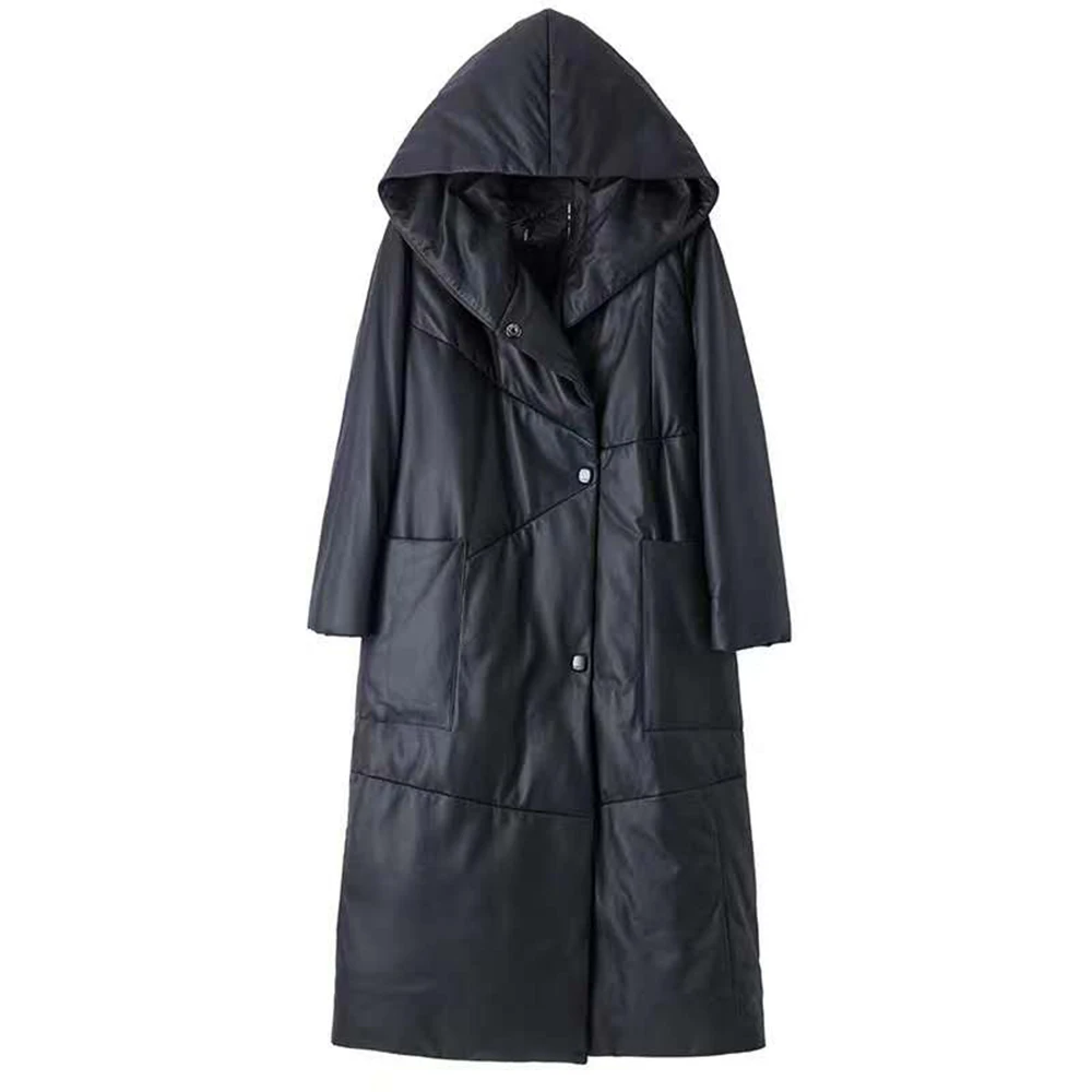 SALE Women's Winter Real Sheepskin Coat Natural Leather Down Jacket Female Coats Hooded F0148 Black M-3XL Plus Size Fast Ship