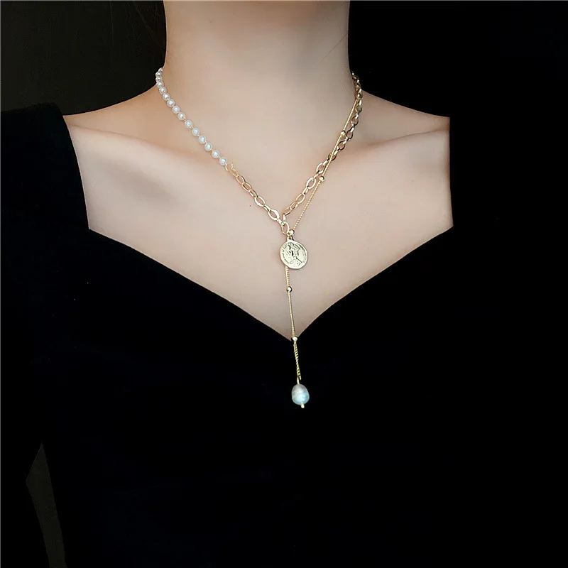 Корейский модный чокер с имитацией жемчуга на цепочке ожерелья для женщин