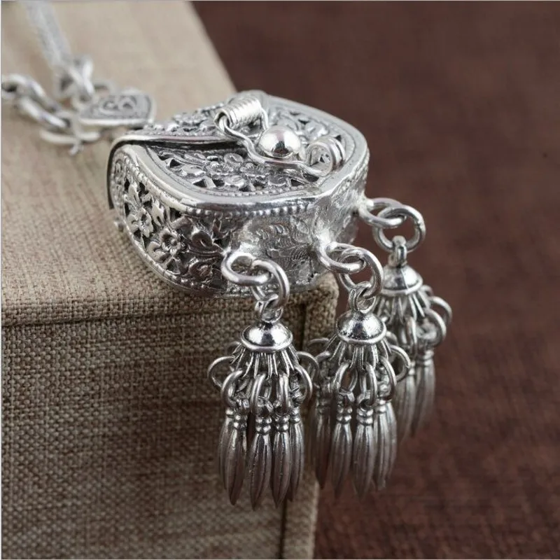 S925 Серебряная винтажная тайская Женская сумочка с открывающимся замком и