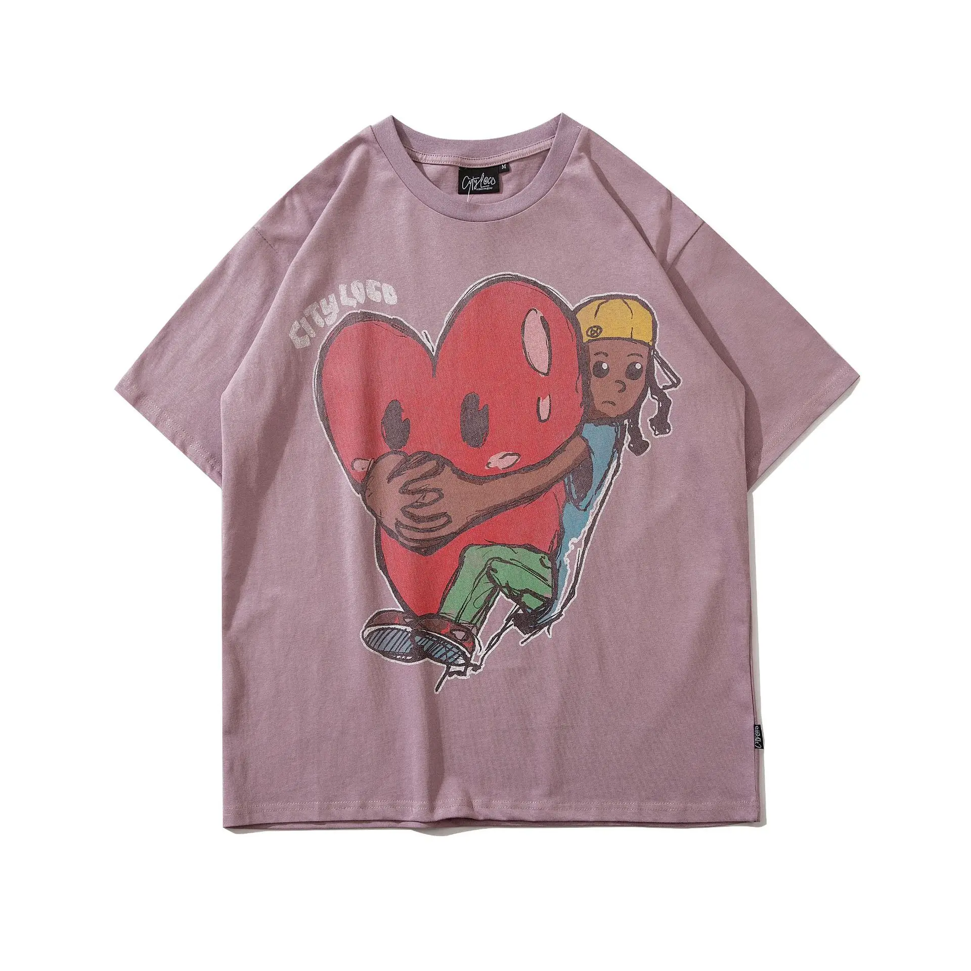 

EukaaRu cotton T-shirt Kawaii love print men's fashion loose round neck tshirts oversized streetwear couple Short Sleeve t shirt