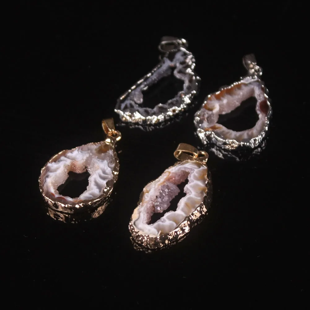 

6pcs Natural Irregular Agates Geode Pendants Crystal Quartz Pendant Necklace Jewelry Making Healing Pendulum