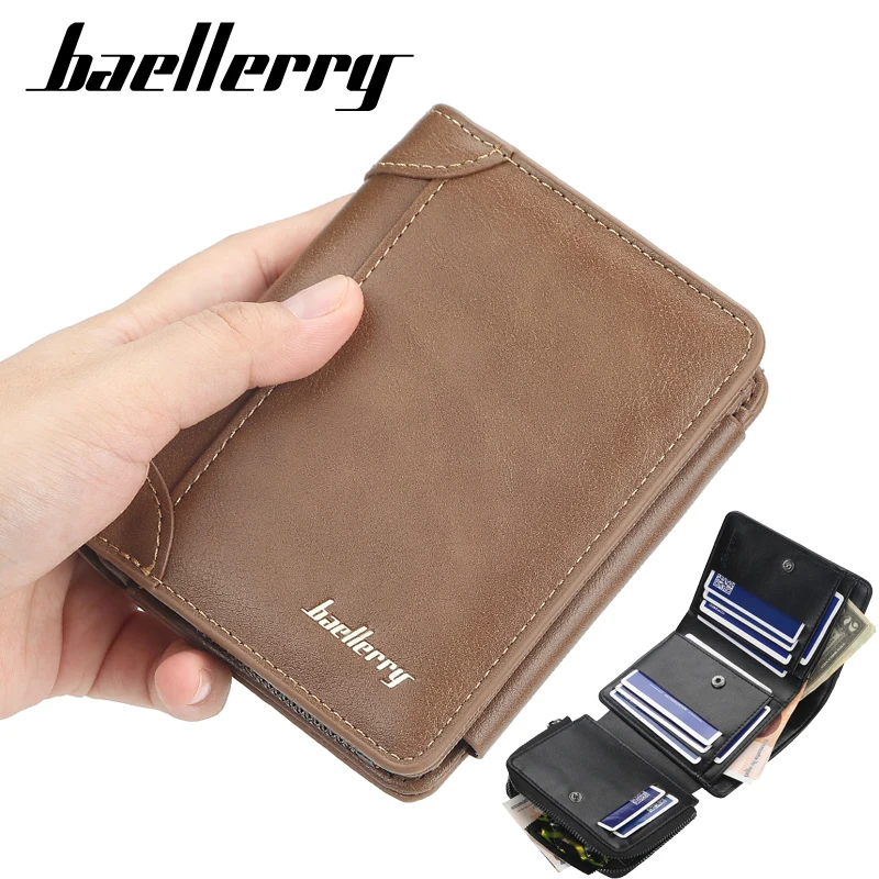 Брендовый дизайнерский мужской кошелек Baellerry из искусственной кожи с карманом для монет на молнии, деловой вместительный мужской короткий ... от AliExpress WW