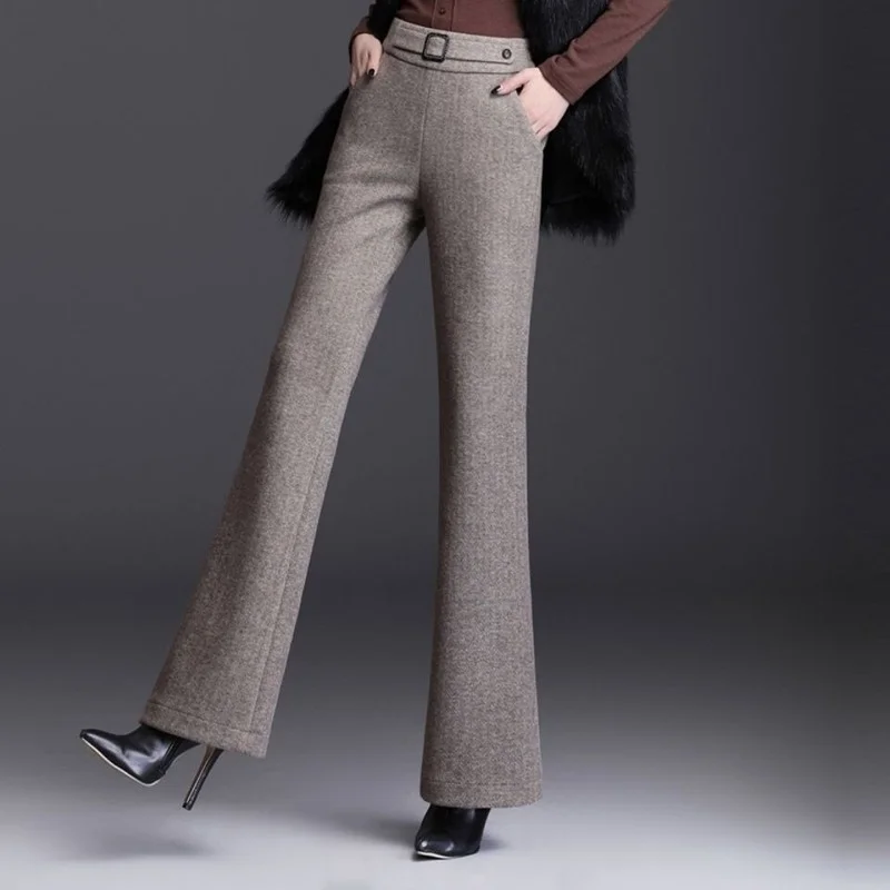 

UNIMMYE Woolen Pants Women's Flared Pants 2023 Autumn Winter High Waisted Casual Suit Pants Office Lady Women Trousers X811