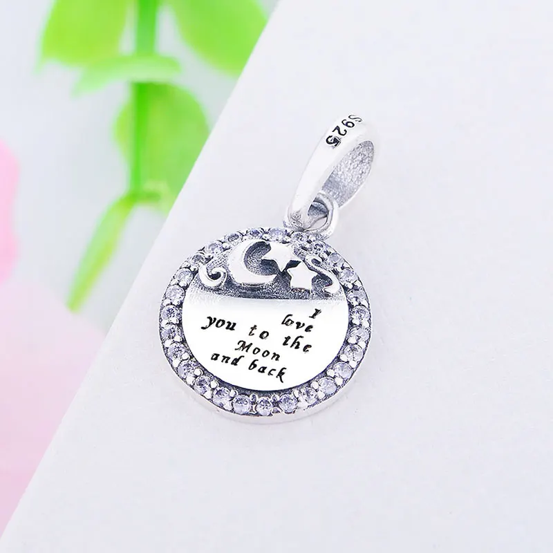 Кулон бусина из серебра 925 пробы с цирконом Я люблю тебя до Луны и спины|Бусины| |