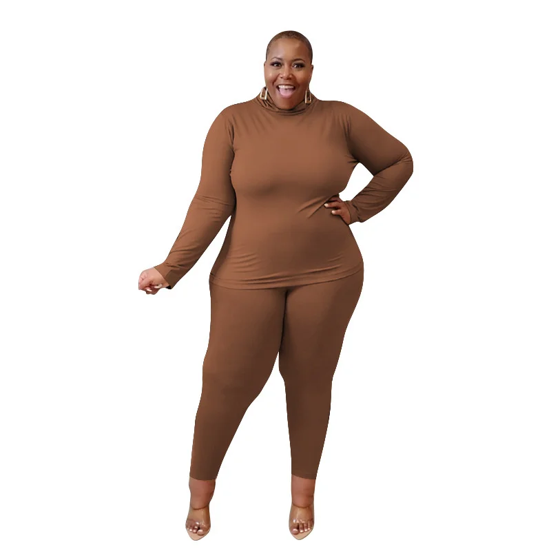 

Plus Size Two Piece Set Women Tracksuit Solid Long Sleeve Pullover Top Long Pants Matching Sets Elastic Leisure 2 Piece Outfits