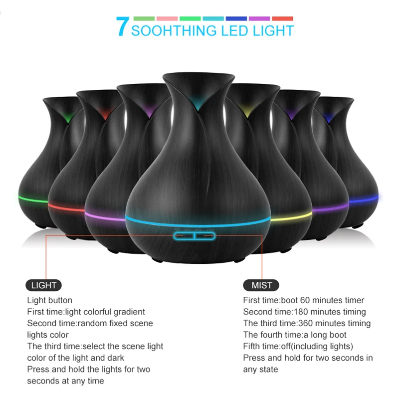 Увлажнитель Ароматизатор воздуха ультразвуковой 400 мл 7 цветов|Увлажнители