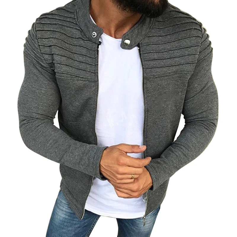 CYSINCOS Men's Jacket Solid Color Stripe Pleated Panel Cardigan Sweater 2018 New Plus Velvet Zip Spring And Autumn M-3XL | Мужская